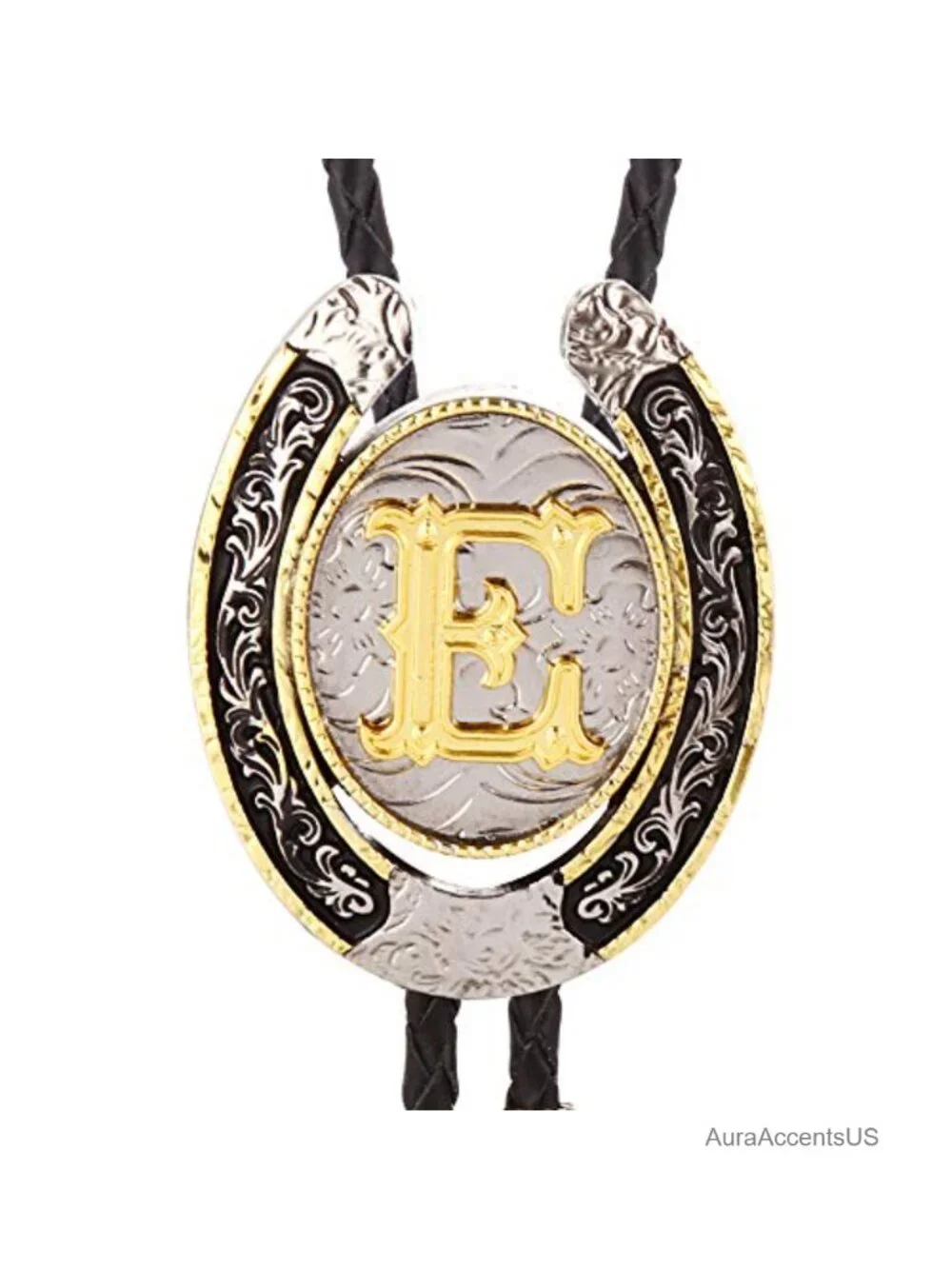 Golden Initial Letter Bolo Tie & Belt Buckle Set Western Cowboy Costume
